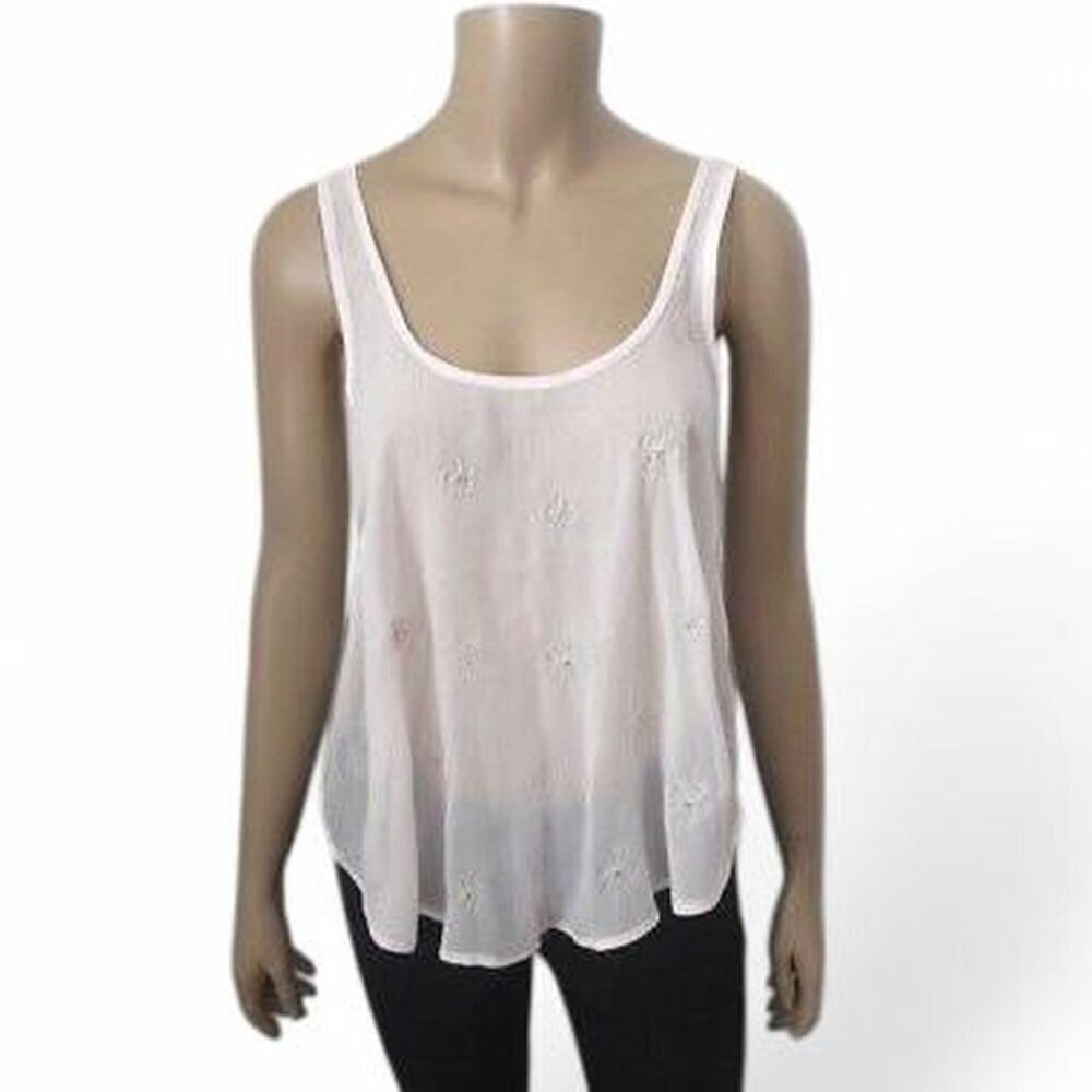 Light Soft Pink Sheer Hollister Co. tank top with embroidered flowers. Size XS - Picture 7 of 9